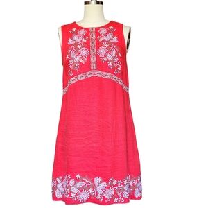 Anthropologie Aiko Red Rouge Embroidered Mini Shift Dress Sleeveless 6 S